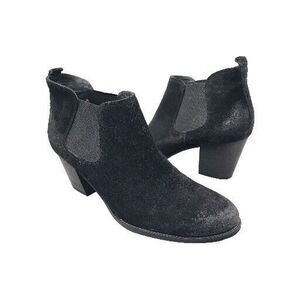 Paul Green Women Sz 10 Black Distressed Suede Ankle Chelsea Boots Block Heel